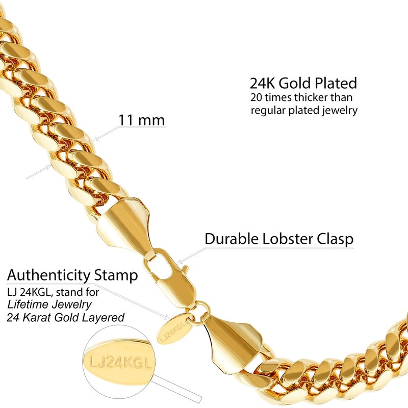 LIFETIME JEWELRY 11mm Miami Curb Cuban Link Chain Bracelet 24k Real Gold Plated (Gold, 9 inches) - Image 3